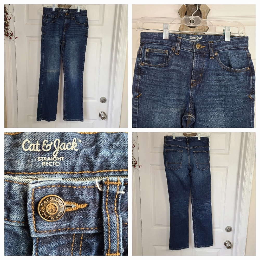 (897) Cat & Jack Boy's Stright Recto Jeans, Size: 14 Color: Blue